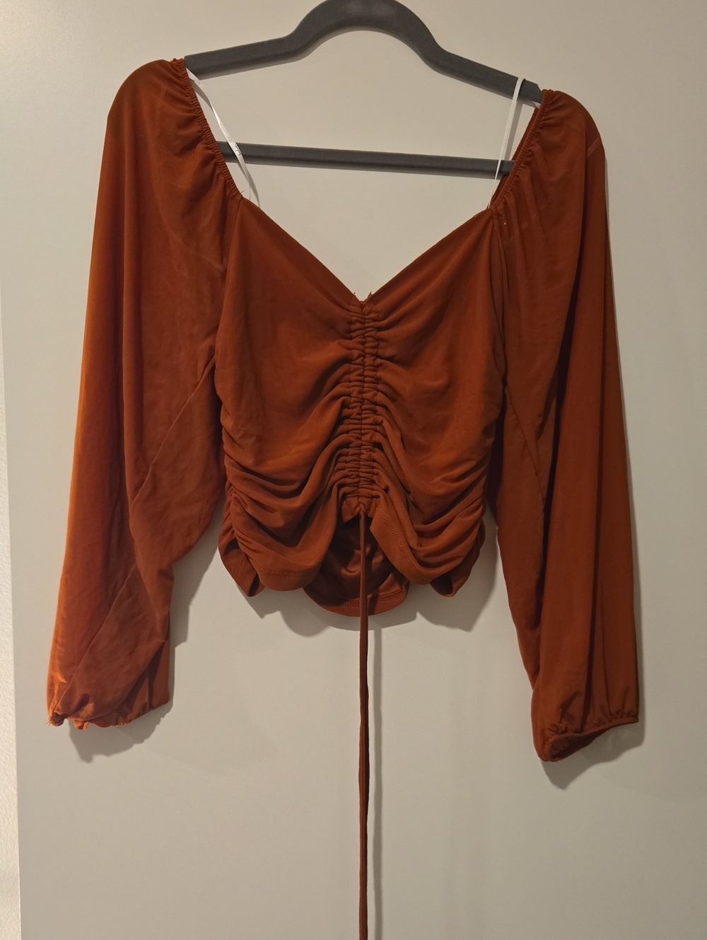 Lulu's Rust Drawstring Ruched Long-Sleeve Crop